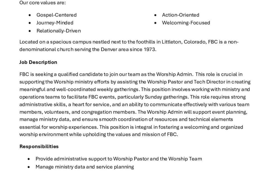 Worship Admin Job Post 241107